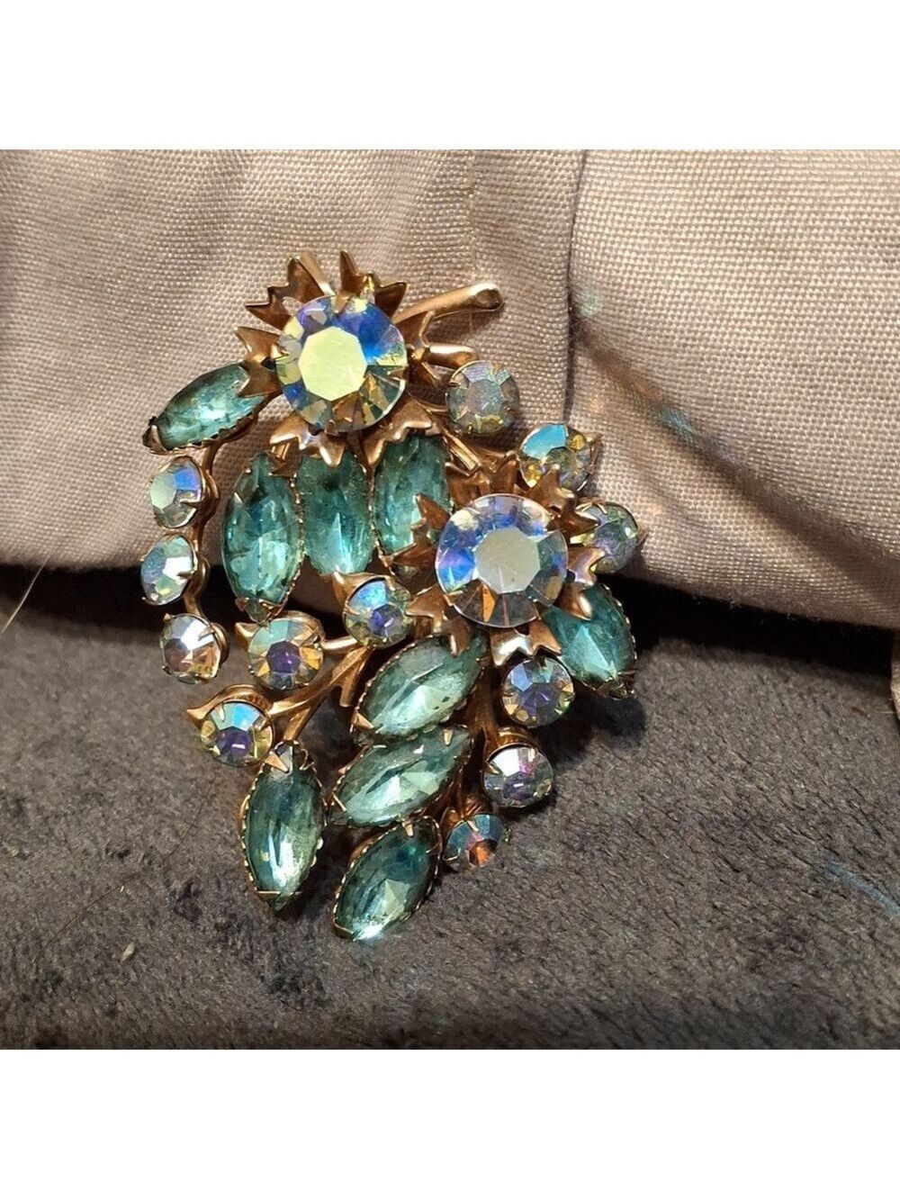 Aurora Borealis teal blue Brooch Vintage